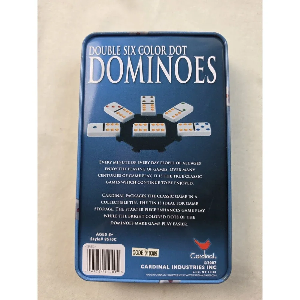 Cardinal Double Six Color Dot Dominoes Set with Storage Tin